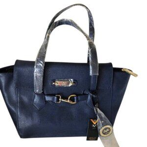 Versace 19v69 Italia Nicoletta Stingray Navy Blue Faux Leather Shoulder Tote Bag
